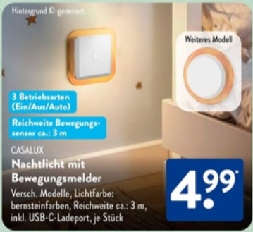 Casalux Nachtlicht mit Bewegungsmelder – Aldi Süd Angebot ab 18.09.2025