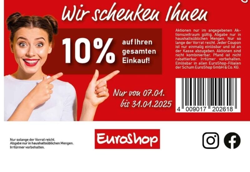 EuroShop 10% Rabatt auf den gesamten Einkauf bis 31.01.2025