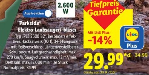 Parkside Elektro-Laubsauger – Lidl Angebot ab 22.09.2025