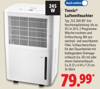 Tronic Luftentfeuchter – Lidl Angebot ab 22.09.2025